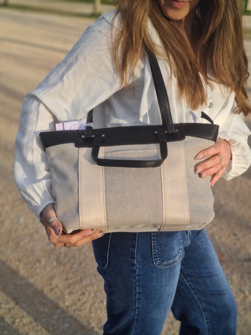 Bolso combi tejido y polipiel negro - Imagen 5
