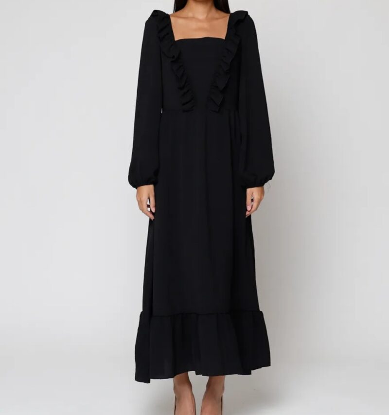 VESTIDO LARGO NEGRO VOLANTES